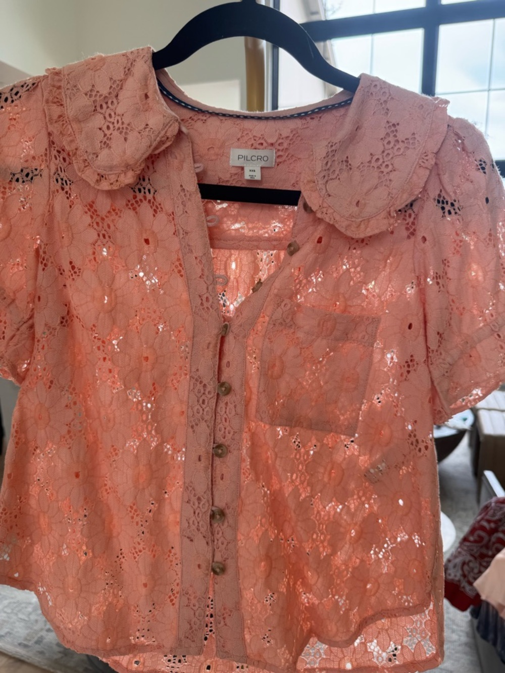 Pilcro Peach Eyelet Button-Front Blouse - Picture 5 of 6